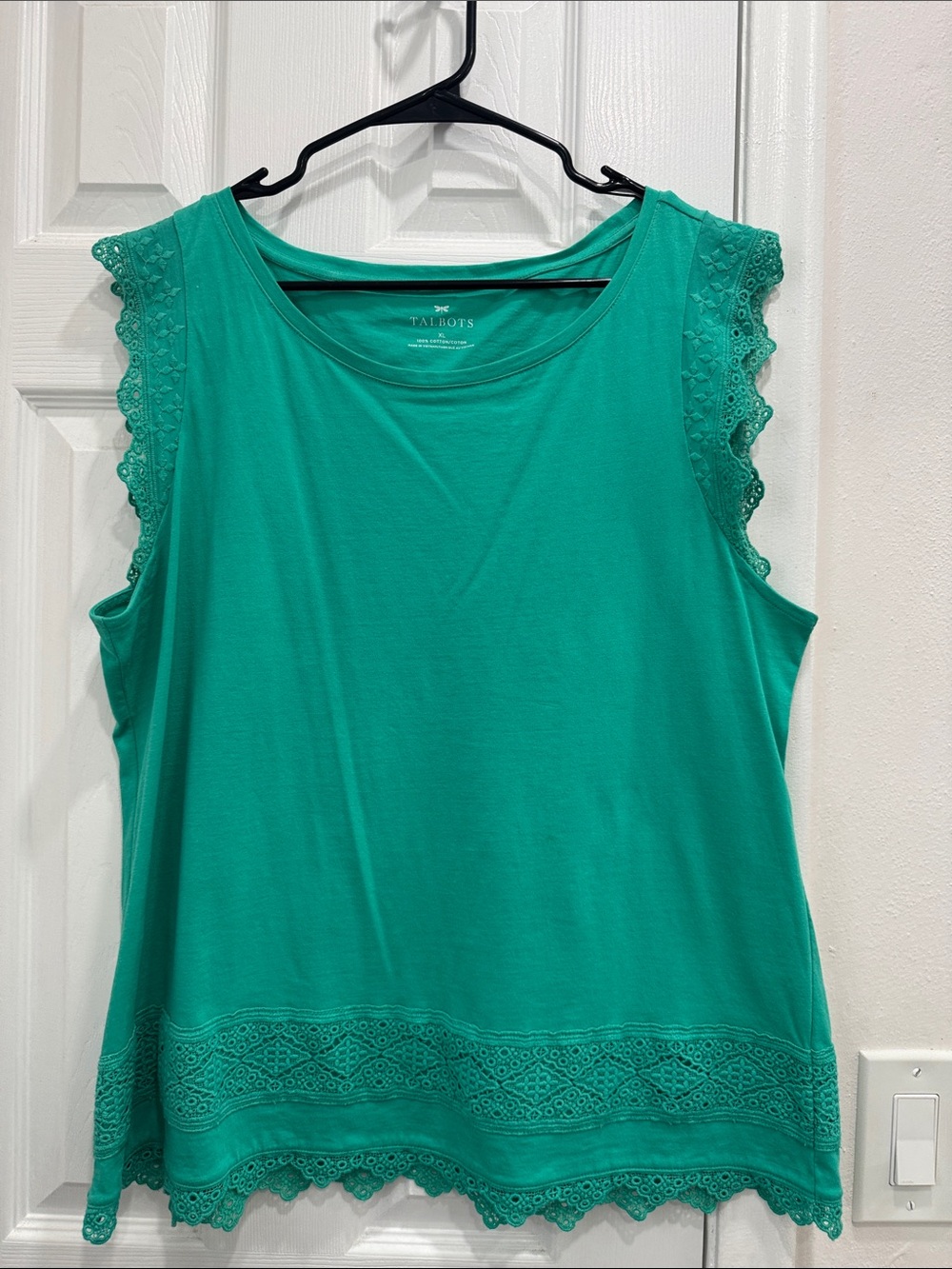 Talbots Green Lace-Trim Sleeveless Top